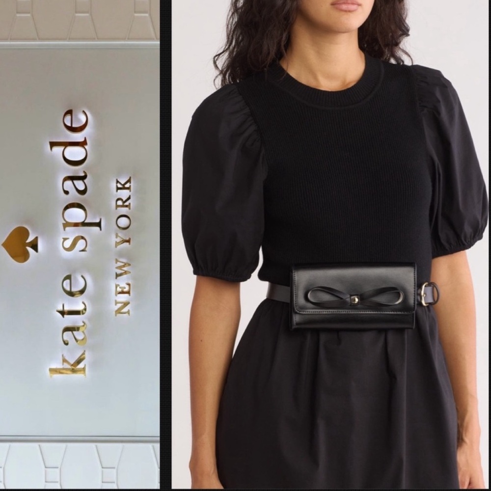 New Kate Spade ♠️ Black Leather Belt Bag with Bow Detail
